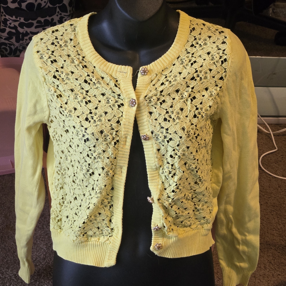 Forever 21 Yellow Lace Cardigan